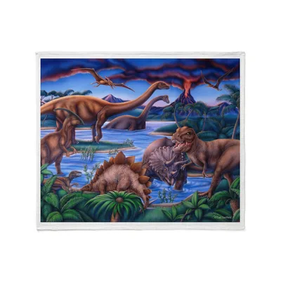 Dinosaurs in Prehistoric Landscape Blanket: A Classic Dinosaur Scene