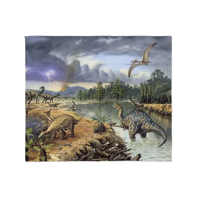 Early Cretaceous Dinosaurs Artwork Blanket: Prehistoric Scene