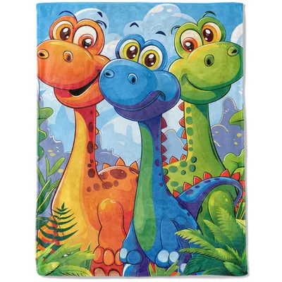 Cute Dinosaur Friends Blanket: Three Cheerful Long-Necked Dinosaurs