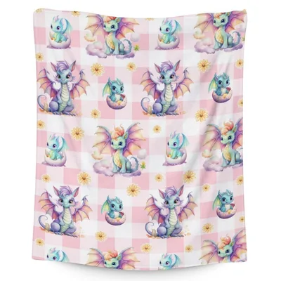Baby Dragons on Pink Blanket: Cute Gingham Dragon Print for Kids