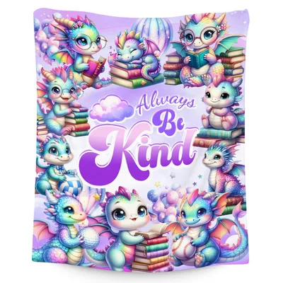 Always Be Kind Baby Dragons Blanket for Young Readers and Dreamers