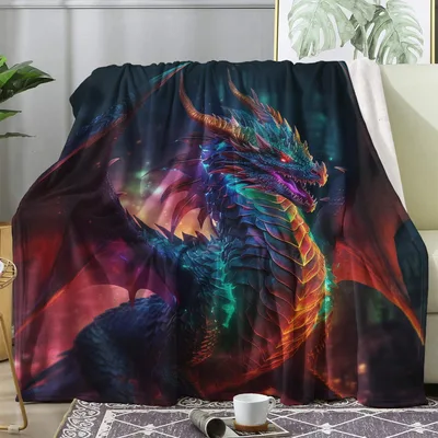 Mythical Dragon with Aurora Blanket: Fantasy Art for Cozy Nights