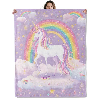 Rainbow Unicorn on Clouds Blanket No. 2: A Magical Fantasy Print