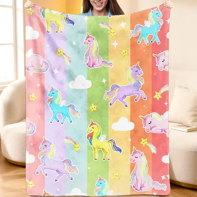 Unicorn Rainbow Stripes Blanket: Magical Aesthetic for Dreamy Naps