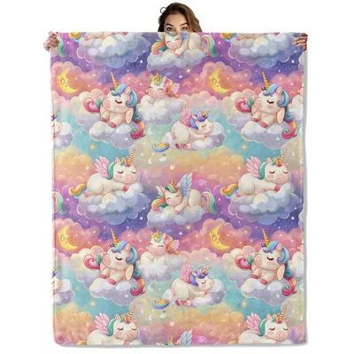 Unicorns on Rainbow Clouds Blanket: Sleeping Fantasy Horses Pattern