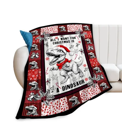 Christmas Dinosaur Santa Hat Blanket: Festive T-Rex Holiday Design
