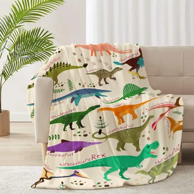 Dinosaurs Cartoon Mountain Pattern Blanket: Prehistoric Creature Throw