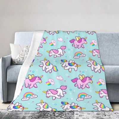 Unicorn Rainbow Cloud Pattern Blanket for Pixel Art Lovers