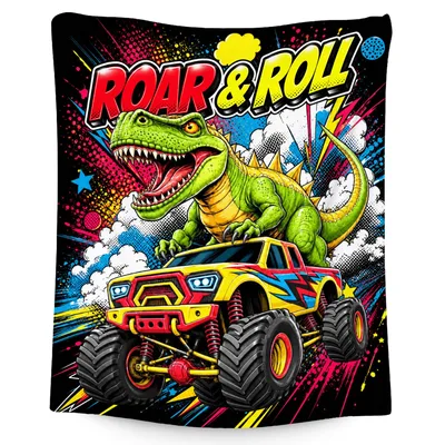 Roar and Roll Dinosaur Blanket: Monster Truck Art for Kids