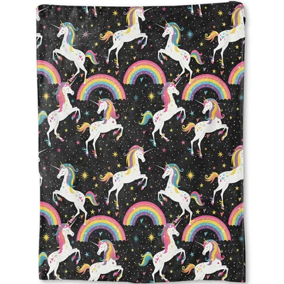 Unicorn Rainbow Star Pattern Blanket for Whimsical Room Decor