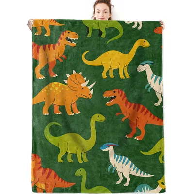 Colorful Cartoon Dinosaurs Pattern Blanket: Playful Prehistoric Art