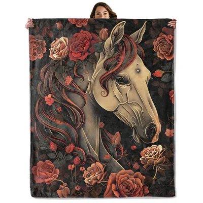 Gothic Unicorn and Roses Blanket