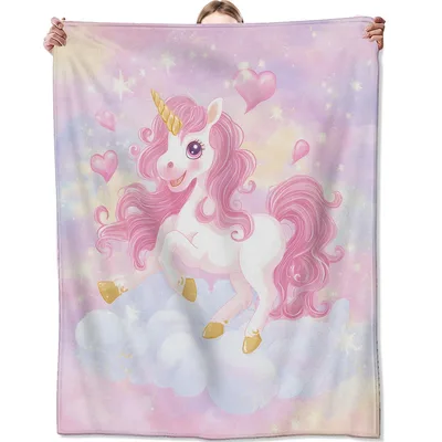 Magical Unicorn Star Design Blanket featuring a cute white horse