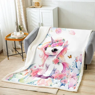 Cute Pink Unicorn Blanket: Dreamy Floral Horse Design for Kids