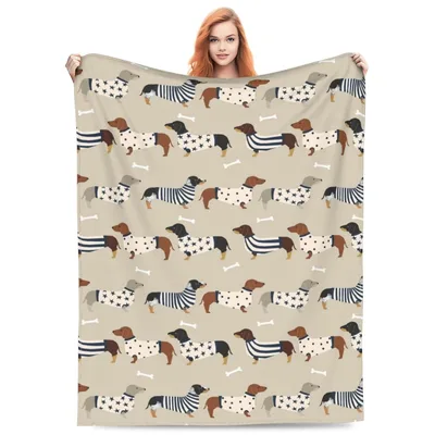 Dachshund Lover Blanket with Striped and Star Sweater Dogs