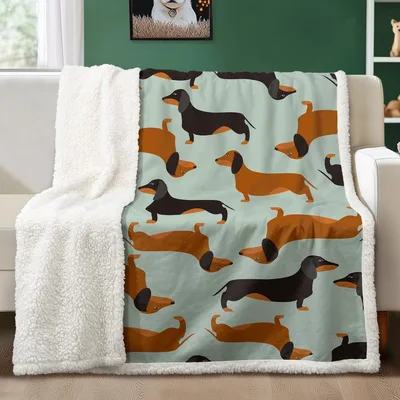 Wiener Dog Blanket with a Pattern of Dachshunds in Brown and Black