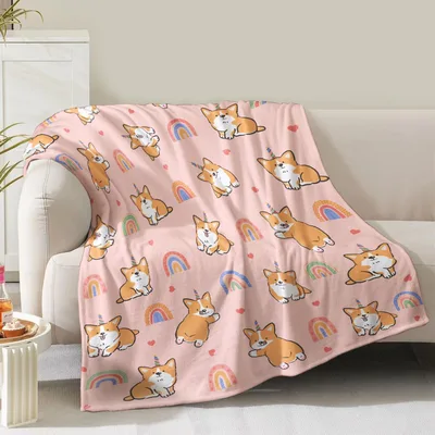 Corgi Lover Blanket with Rainbows and Unicorn Horns