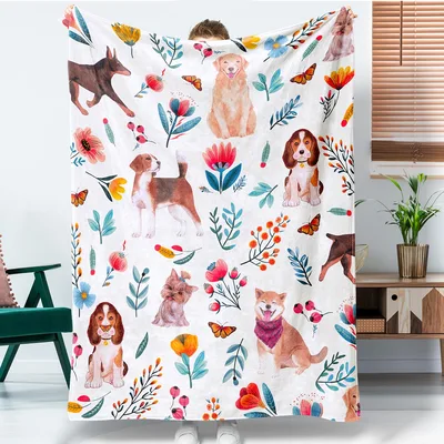 Watercolor Dog Blanket: A Floral Pup Print for Dog Lovers