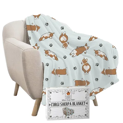 Corgi Pawprint Blanket: Corgis Tumbling Over Gray-Blue