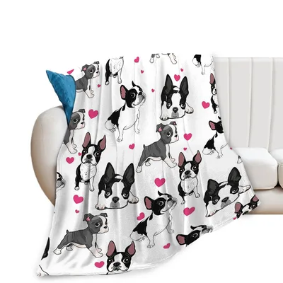 Boston Terrier Blanket: Dogs and Hearts on White