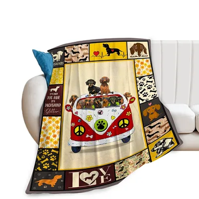 Hippie Van Dog Blanket for Dachshund Fans