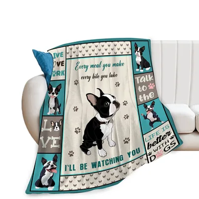 Boston Terrier Dog Lover Blanket featuring "I'll be watching you" text