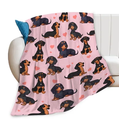 Dachshunds with Hearts Blanket: Pink Dog Print
