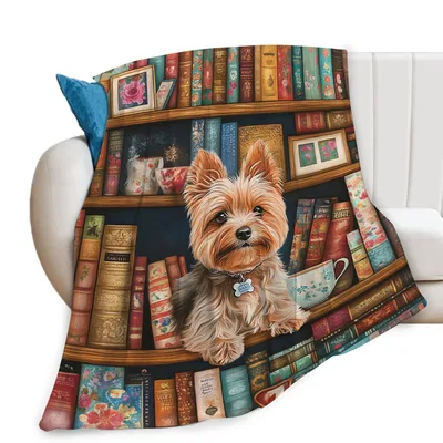 Yorkshire Terrier Blanket: A Pup Among the Bookshelves