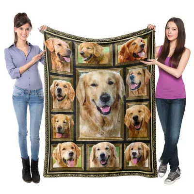 Golden Retriever Photo Collage Blanket for Dog Lovers