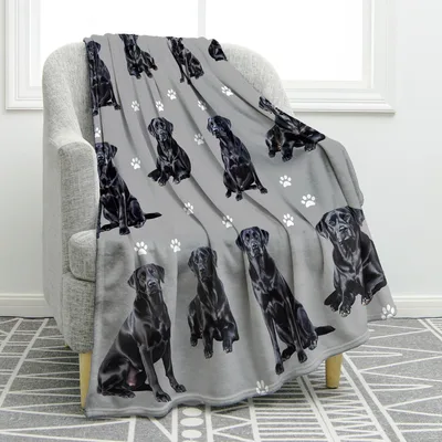 Black Dog Blanket with Realistic Black Lab Pattern