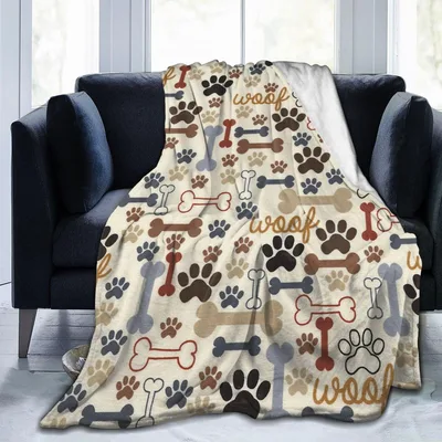 Dog Paws Bones Pattern Blanket for Dog Lovers