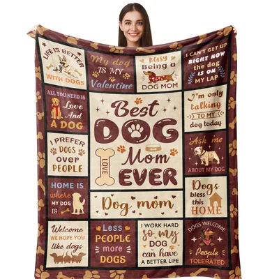 Dog Mom Quotes Blanket: Best Dog Mom Ever Patchwork Design