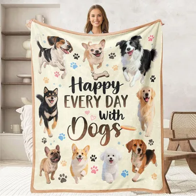 Dog Lover Blanket with Happy Dogs Design, 60 x 80