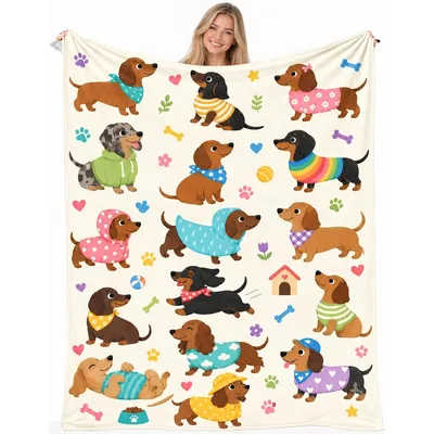 Dachshund Dog Pattern Blanket featuring fashionable sausage dogs