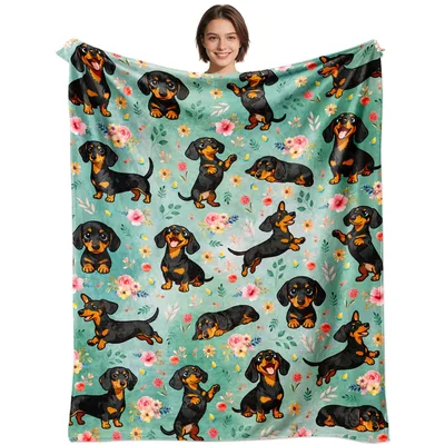 Dachshund Dog Floral Pattern Blanket for Dog Lovers