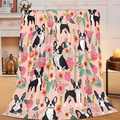 Boston Terrier Lover Blanket: Floral Dog Pattern Throw