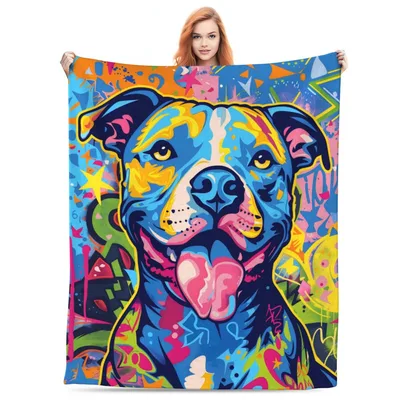 Pit Bull Blanket with a Bold Graffiti Portrait of a Happy Pup