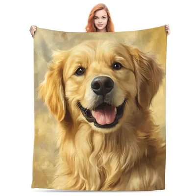 Smiling Golden Retriever Portrait Blanket: Happy Dog Art for Lovers