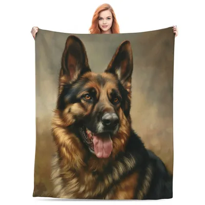 Dog Portrait Blanket: A German Shepherd Painted in Warm Earth Tones