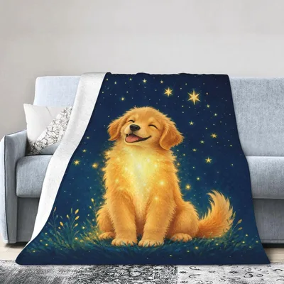 Golden Retriever Starry Night Blanket: A Happy Puppy Under the Stars