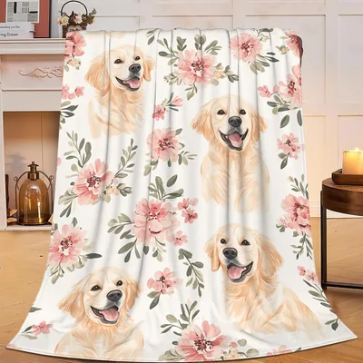 Floral Dog Blanket with Golden Retriever Prints