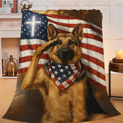Military Dog Salute Blanket: A Patriotic German Shepherd