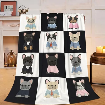 French Bulldog Dogs Blanket: Checkered Artwork for Canine Lovers