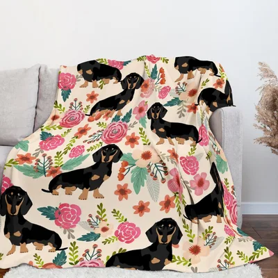 Black and Tan Dachshunds in Flowers Blanket for Dog Lovers