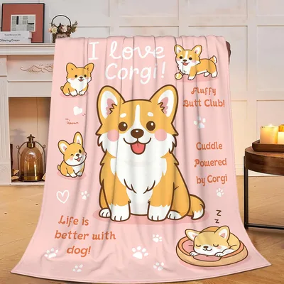 Fluffy Butt Corgi Blanket: Pink Print with Puppies