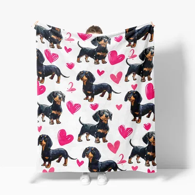 Dachshund Dog Hearts Blanket: Cozy Pink and Black