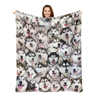 Husky Dog Blanket: A Whole Pack of Smiling Huskies