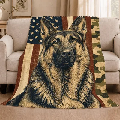 American Flag Dog Blanket: German Shepherd Throw for Dog Lovers