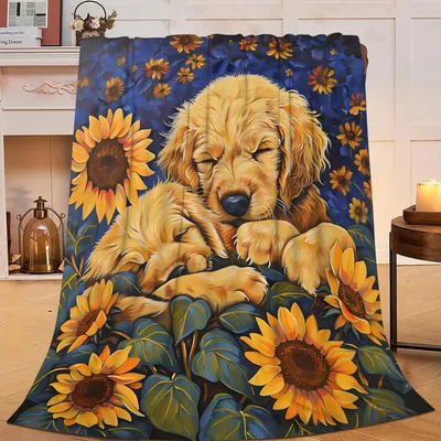 Sleeping Puppy Blanket with Sunflowers for Dog Lovers