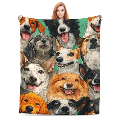 Mint Green Pack Blanket: A Crowd of Happy Dog Faces